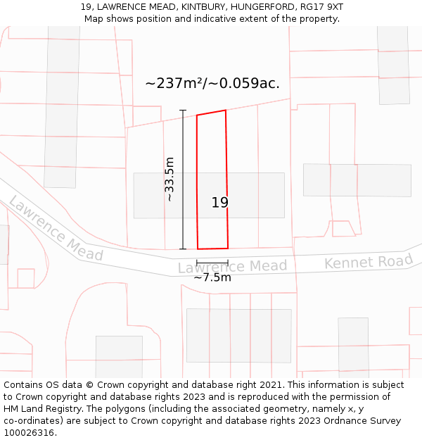 19, LAWRENCE MEAD, KINTBURY, HUNGERFORD, RG17 9XT: Plot and title map