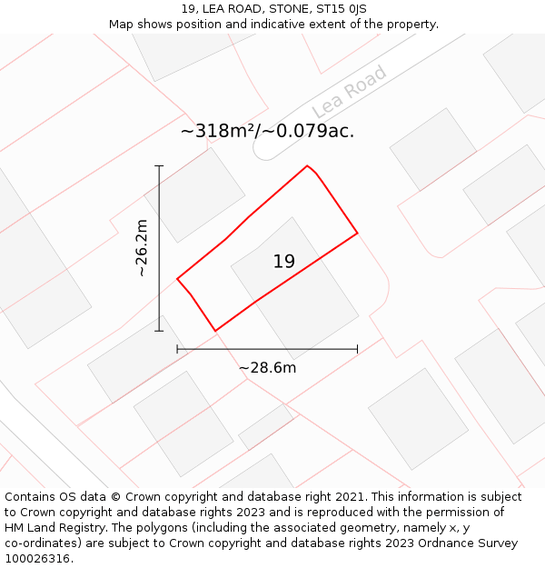 19, LEA ROAD, STONE, ST15 0JS: Plot and title map