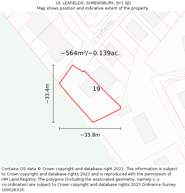 19, LEAFIELDS, SHREWSBURY, SY1 3JD: Plot and title map