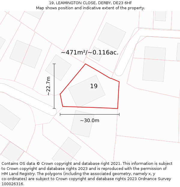 19, LEAMINGTON CLOSE, DERBY, DE23 6HF: Plot and title map