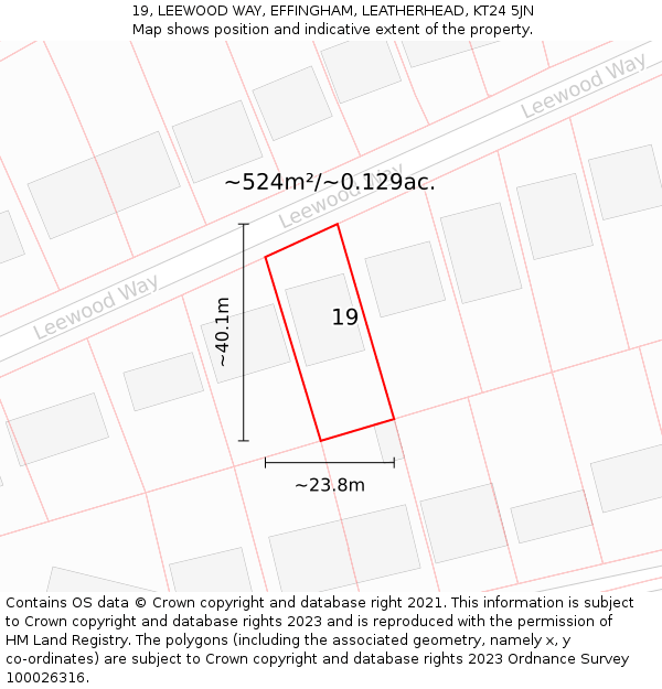 19, LEEWOOD WAY, EFFINGHAM, LEATHERHEAD, KT24 5JN: Plot and title map