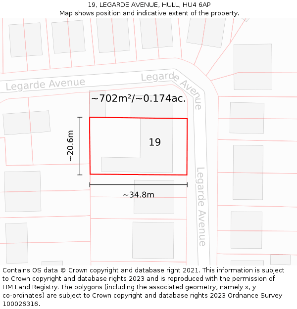 19, LEGARDE AVENUE, HULL, HU4 6AP: Plot and title map