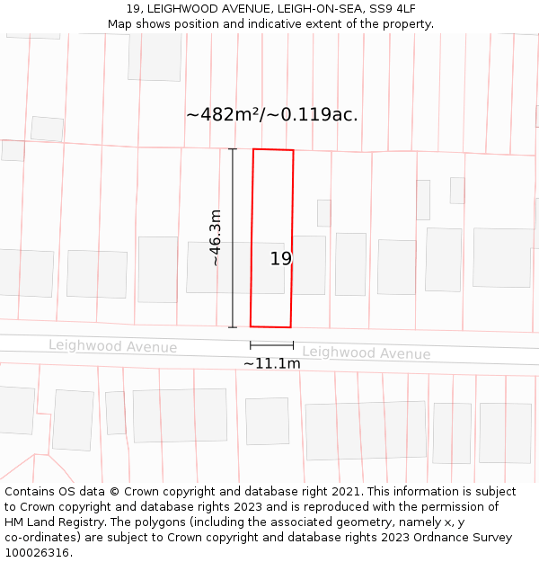 19, LEIGHWOOD AVENUE, LEIGH-ON-SEA, SS9 4LF: Plot and title map