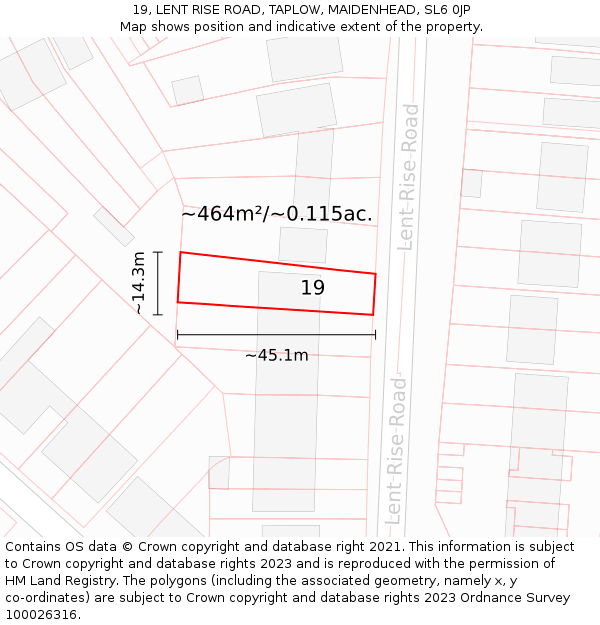 19, LENT RISE ROAD, TAPLOW, MAIDENHEAD, SL6 0JP: Plot and title map