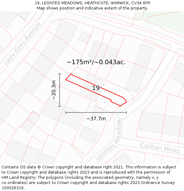 19, LEONTES MEADOWS, HEATHCOTE, WARWICK, CV34 6FR: Plot and title map