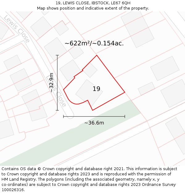 19, LEWIS CLOSE, IBSTOCK, LE67 6QH: Plot and title map