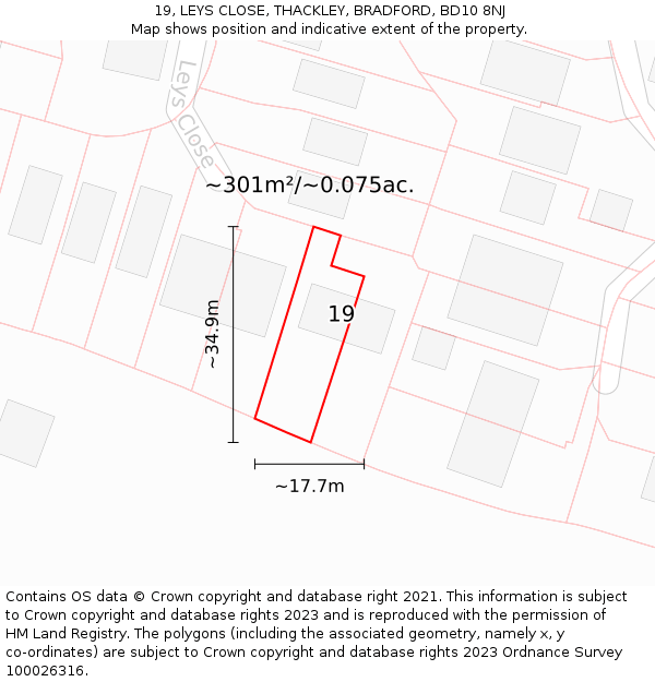 19, LEYS CLOSE, THACKLEY, BRADFORD, BD10 8NJ: Plot and title map