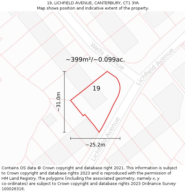 19, LICHFIELD AVENUE, CANTERBURY, CT1 3YA: Plot and title map