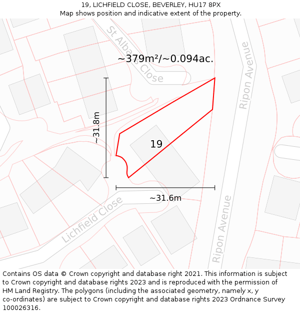 19, LICHFIELD CLOSE, BEVERLEY, HU17 8PX: Plot and title map