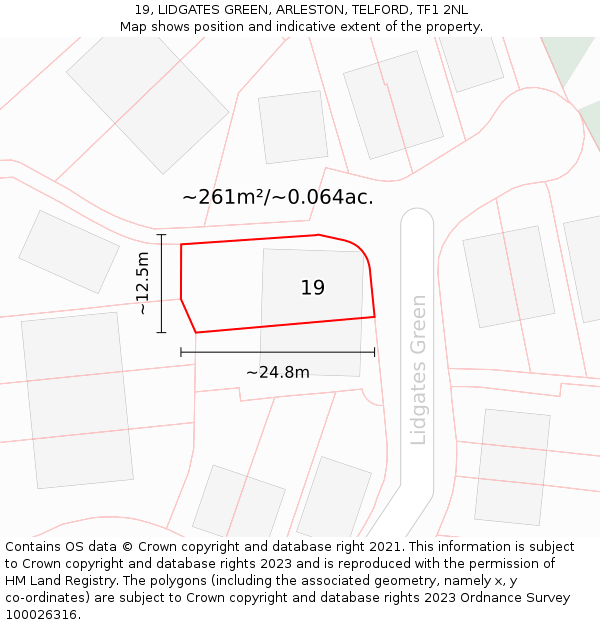 19, LIDGATES GREEN, ARLESTON, TELFORD, TF1 2NL: Plot and title map