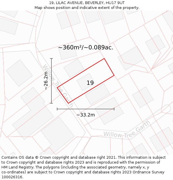 19, LILAC AVENUE, BEVERLEY, HU17 9UT: Plot and title map