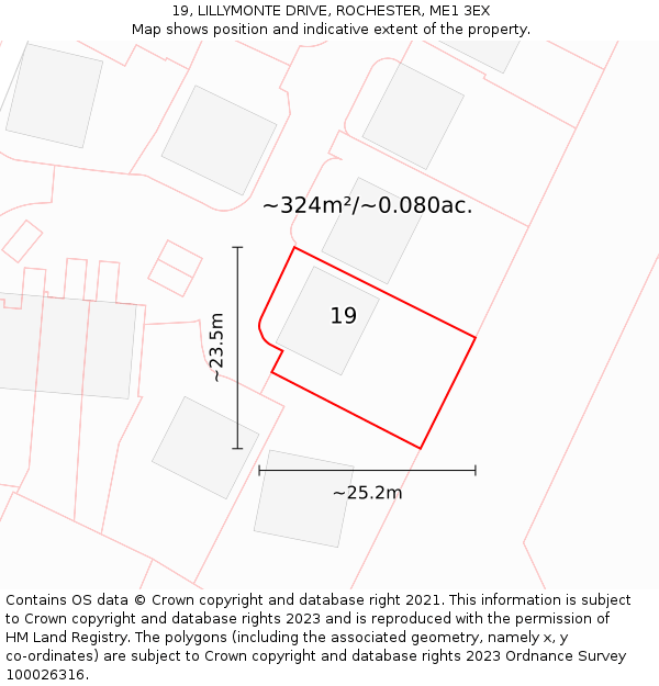 19, LILLYMONTE DRIVE, ROCHESTER, ME1 3EX: Plot and title map