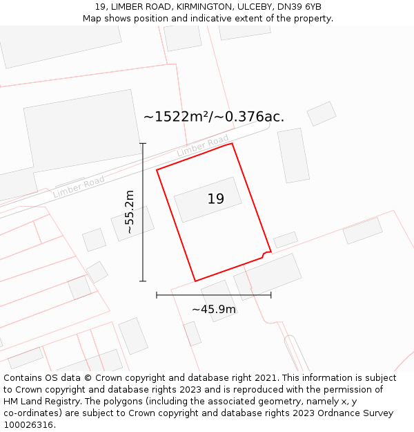 19, LIMBER ROAD, KIRMINGTON, ULCEBY, DN39 6YB: Plot and title map