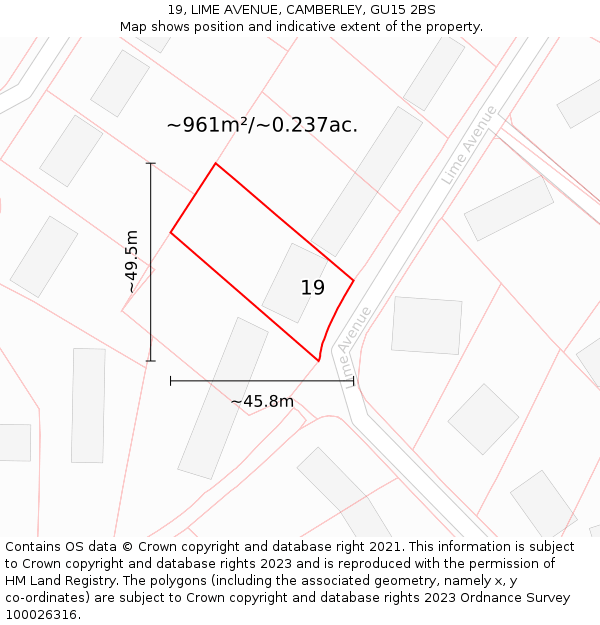 19, LIME AVENUE, CAMBERLEY, GU15 2BS: Plot and title map