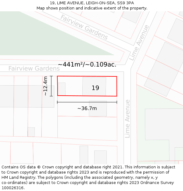 19, LIME AVENUE, LEIGH-ON-SEA, SS9 3PA: Plot and title map