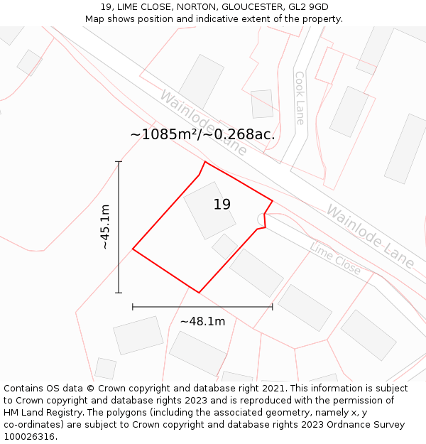 19, LIME CLOSE, NORTON, GLOUCESTER, GL2 9GD: Plot and title map