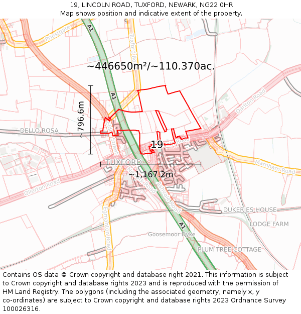 19, LINCOLN ROAD, TUXFORD, NEWARK, NG22 0HR: Plot and title map