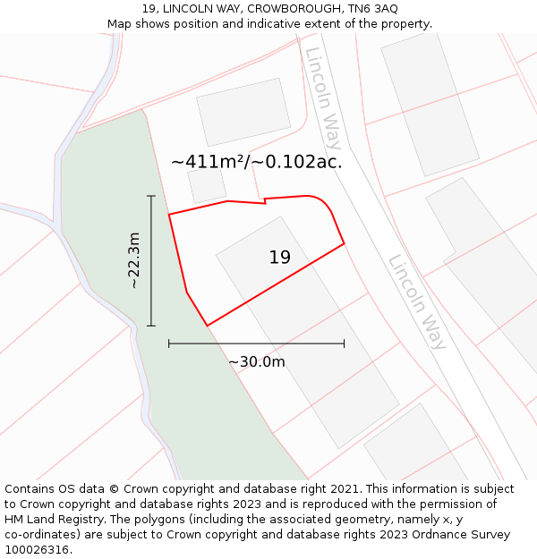 19, LINCOLN WAY, CROWBOROUGH, TN6 3AQ: Plot and title map