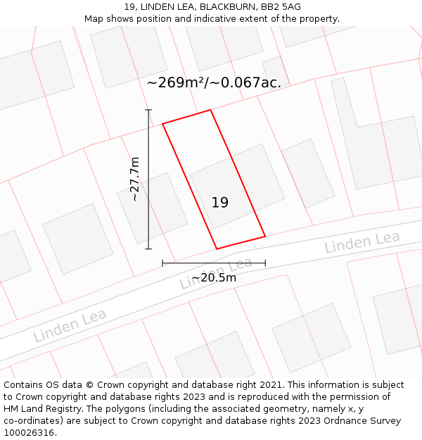 19, LINDEN LEA, BLACKBURN, BB2 5AG: Plot and title map