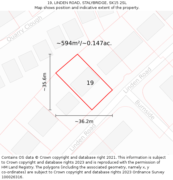 19, LINDEN ROAD, STALYBRIDGE, SK15 2SL: Plot and title map