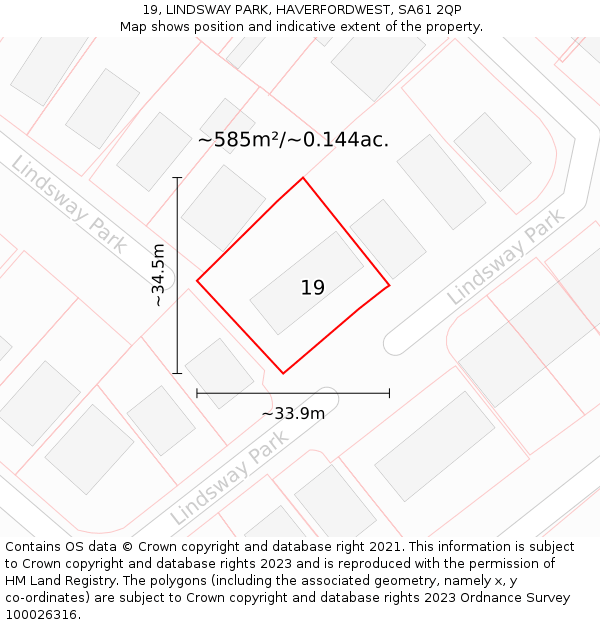 19, LINDSWAY PARK, HAVERFORDWEST, SA61 2QP: Plot and title map