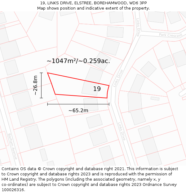 19, LINKS DRIVE, ELSTREE, BOREHAMWOOD, WD6 3PP: Plot and title map