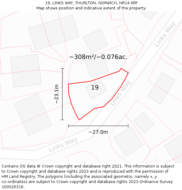19, LINKS WAY, THURLTON, NORWICH, NR14 6RF: Plot and title map