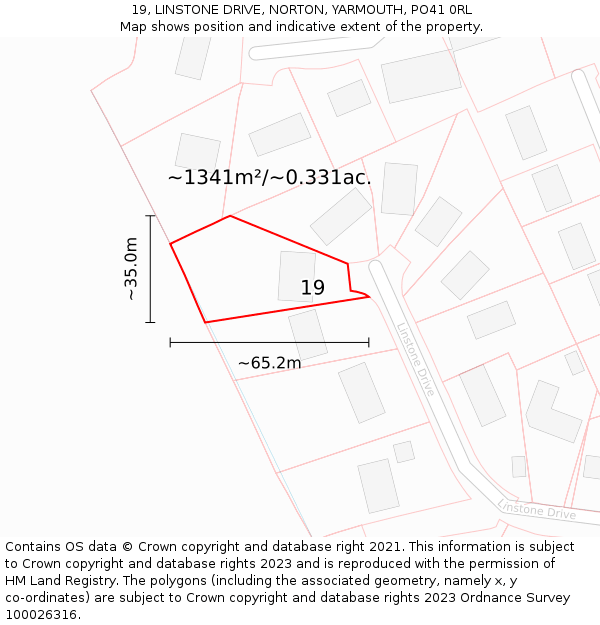 19, LINSTONE DRIVE, NORTON, YARMOUTH, PO41 0RL: Plot and title map