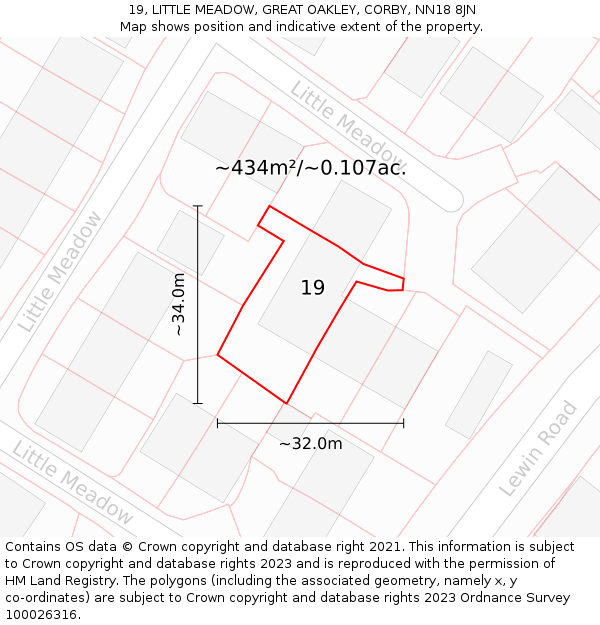 19, LITTLE MEADOW, GREAT OAKLEY, CORBY, NN18 8JN: Plot and title map