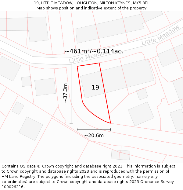 19, LITTLE MEADOW, LOUGHTON, MILTON KEYNES, MK5 8EH: Plot and title map