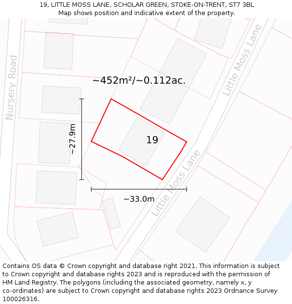 19, LITTLE MOSS LANE, SCHOLAR GREEN, STOKE-ON-TRENT, ST7 3BL: Plot and title map