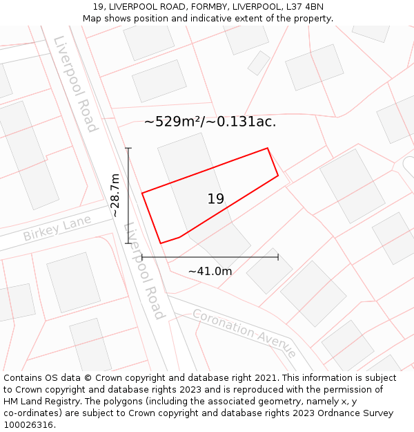 19, LIVERPOOL ROAD, FORMBY, LIVERPOOL, L37 4BN: Plot and title map