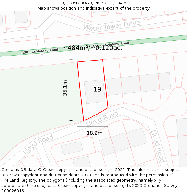 19, LLOYD ROAD, PRESCOT, L34 6LJ: Plot and title map