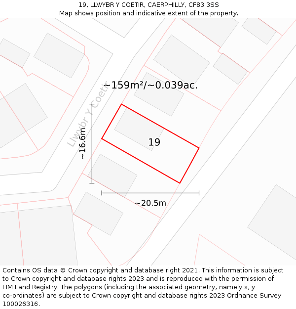 19, LLWYBR Y COETIR, CAERPHILLY, CF83 3SS: Plot and title map