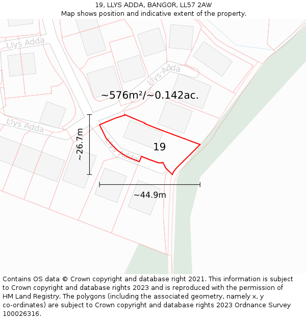 19, LLYS ADDA, BANGOR, LL57 2AW: Plot and title map