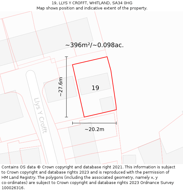 19, LLYS Y CROFFT, WHITLAND, SA34 0HG: Plot and title map
