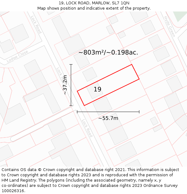 19, LOCK ROAD, MARLOW, SL7 1QN: Plot and title map