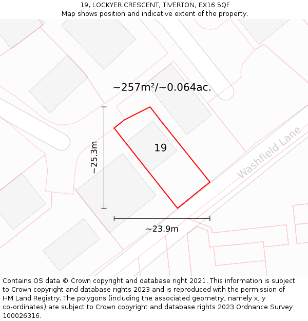 19, LOCKYER CRESCENT, TIVERTON, EX16 5QF: Plot and title map