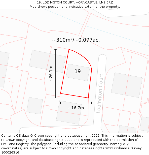 19, LODINGTON COURT, HORNCASTLE, LN9 6RZ: Plot and title map