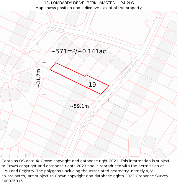 19, LOMBARDY DRIVE, BERKHAMSTED, HP4 2LG: Plot and title map