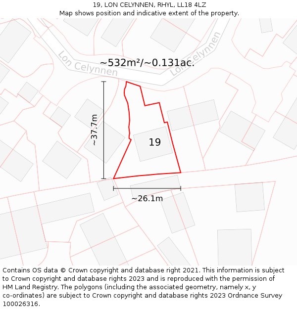 19, LON CELYNNEN, RHYL, LL18 4LZ: Plot and title map