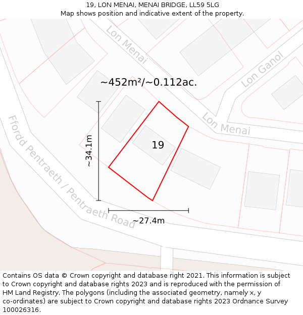 19, LON MENAI, MENAI BRIDGE, LL59 5LG: Plot and title map