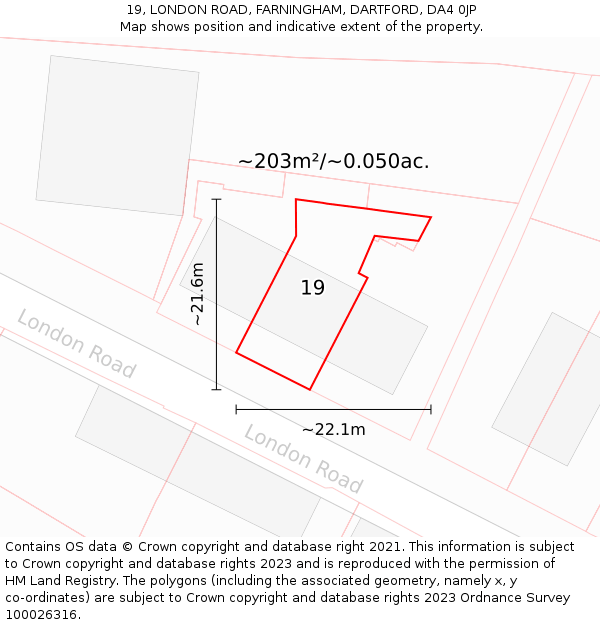 19, LONDON ROAD, FARNINGHAM, DARTFORD, DA4 0JP: Plot and title map