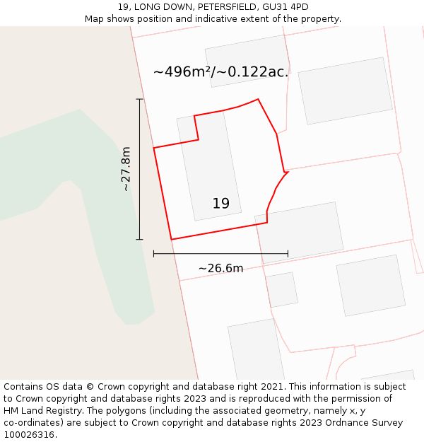 19, LONG DOWN, PETERSFIELD, GU31 4PD: Plot and title map