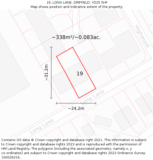 19, LONG LANE, DRIFFIELD, YO25 5HF: Plot and title map