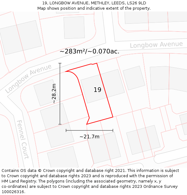 19, LONGBOW AVENUE, METHLEY, LEEDS, LS26 9LD: Plot and title map