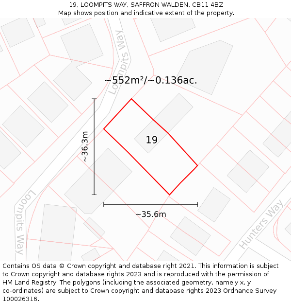 19, LOOMPITS WAY, SAFFRON WALDEN, CB11 4BZ: Plot and title map