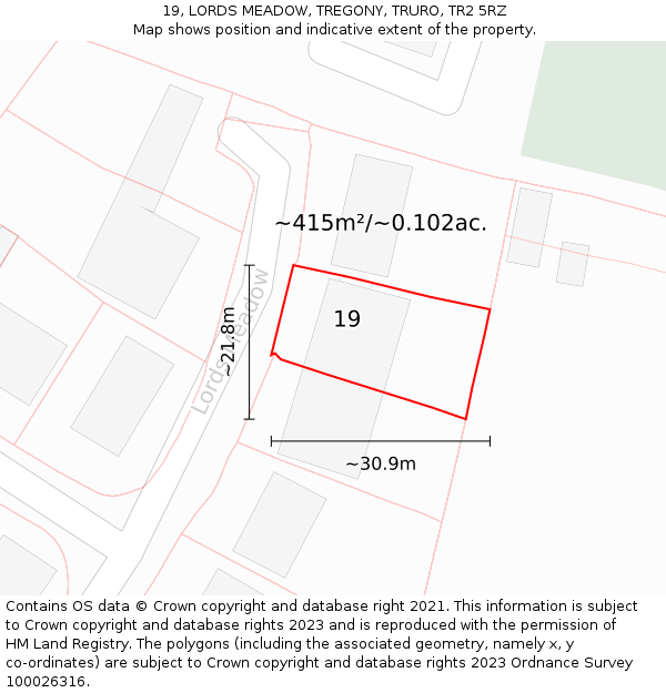 19, LORDS MEADOW, TREGONY, TRURO, TR2 5RZ: Plot and title map