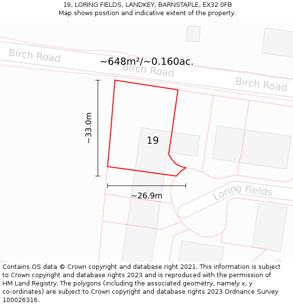 19, LORING FIELDS, LANDKEY, BARNSTAPLE, EX32 0FB: Plot and title map