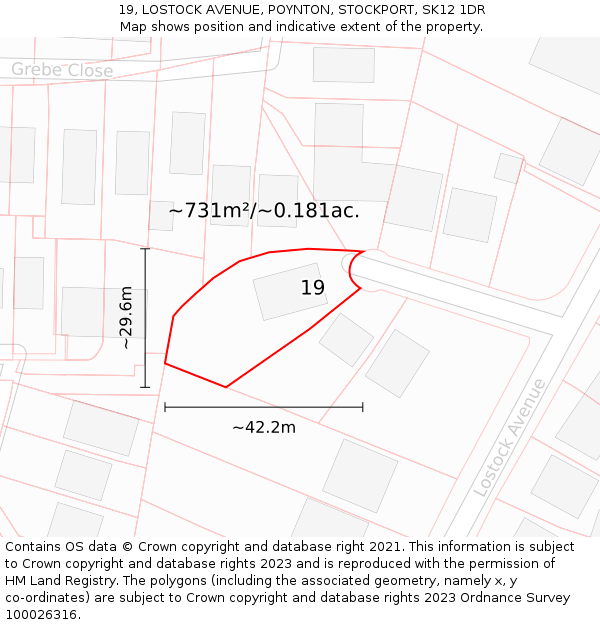 19, LOSTOCK AVENUE, POYNTON, STOCKPORT, SK12 1DR: Plot and title map